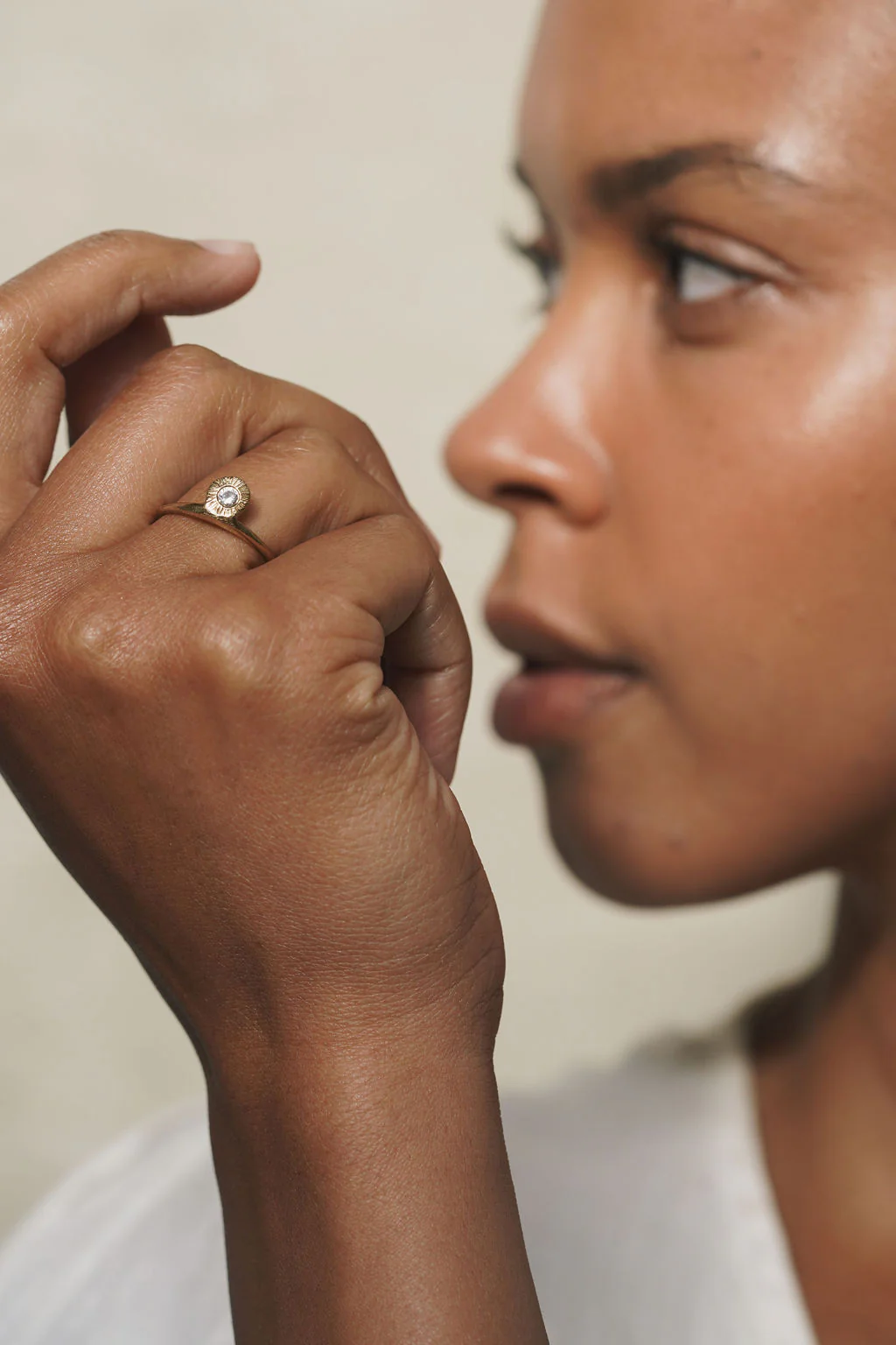 Side Solitaire Ring - Solid 14K Gold - Image 3